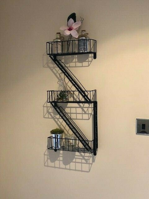 NYC Style Fire Escape Black Wall Shelf Retro Shelving Unit Ladder Floating Home