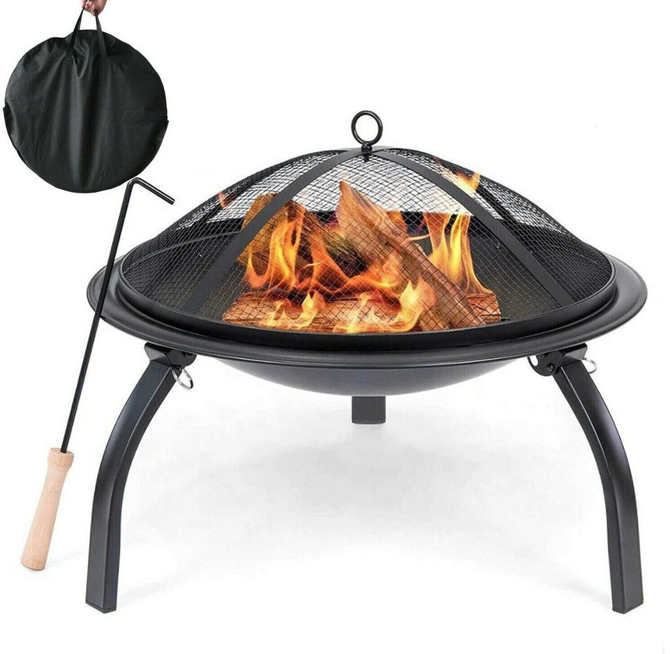 Fire Pit Folding Steel BBQ Camping Garden Patio Outdoor Heater Burner With Cover