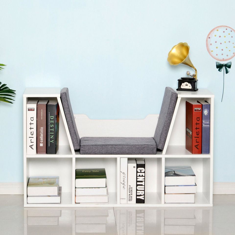 Bookcase Storage Seat Unit Kids Adults Reading Home Organiser White