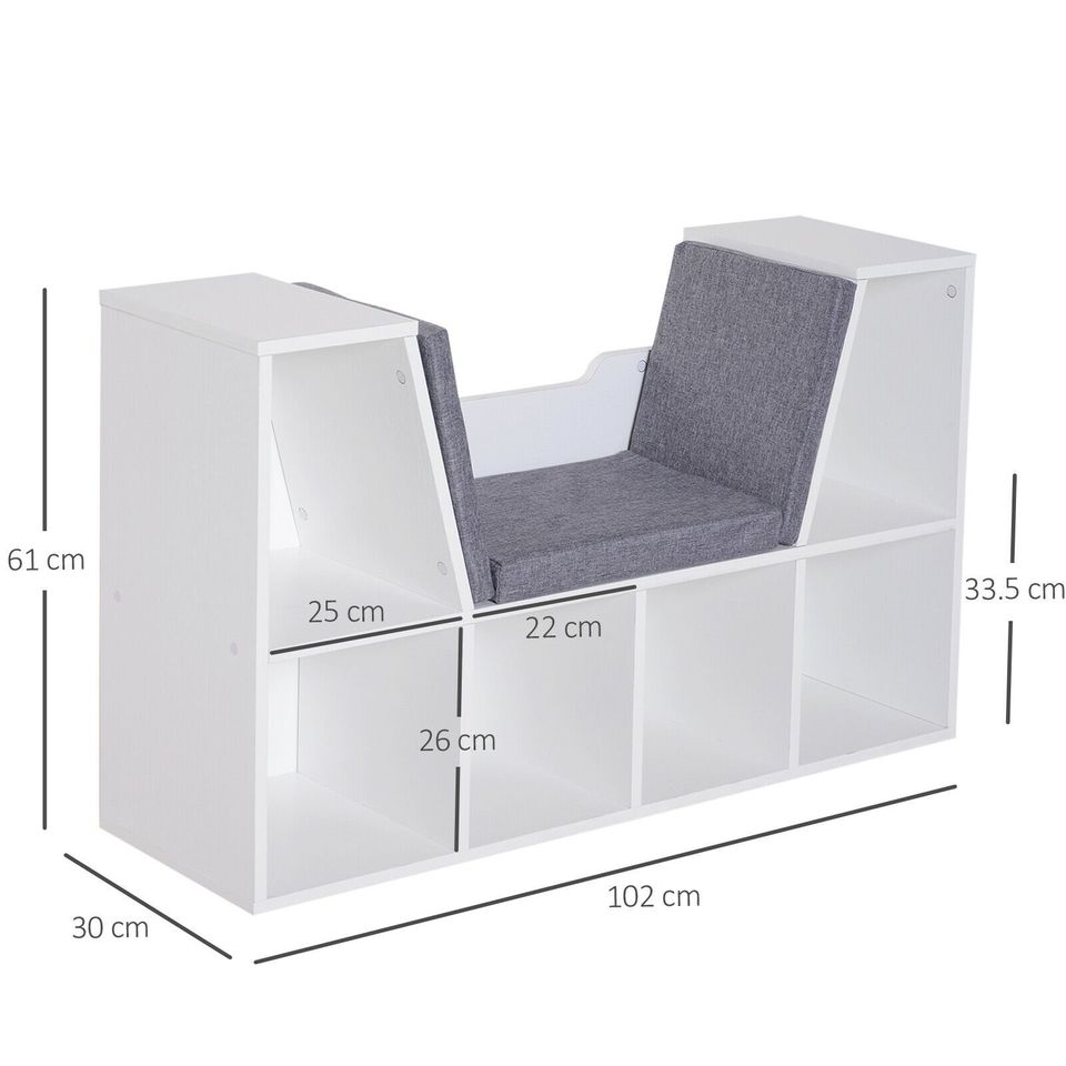 Bookcase Storage Seat Unit Kids Adults Reading Home Organiser White