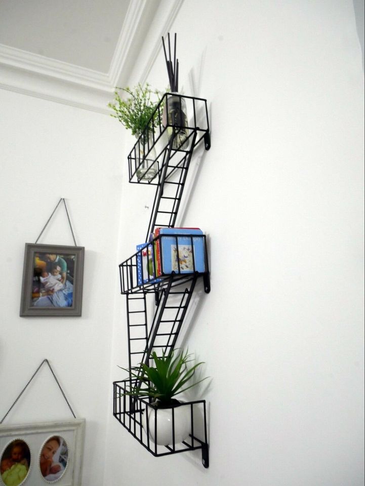 NYC Style Fire Escape Black Wall Shelf Retro Shelving Unit Ladder Floating Home