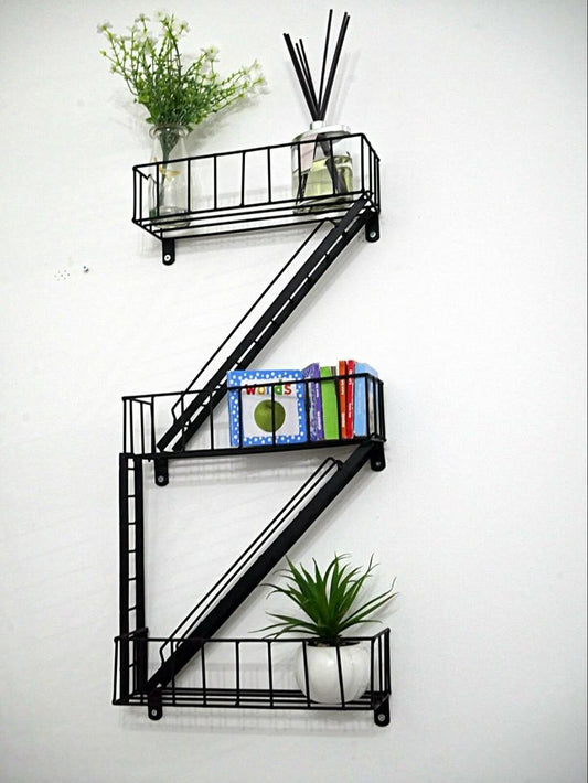 NYC Style Fire Escape Black Wall Shelf Retro Shelving Unit Ladder Floating Home