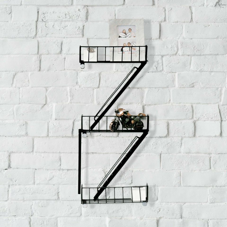 NYC Style Fire Escape Black Wall Shelf Retro Shelving Unit Ladder Floating Home