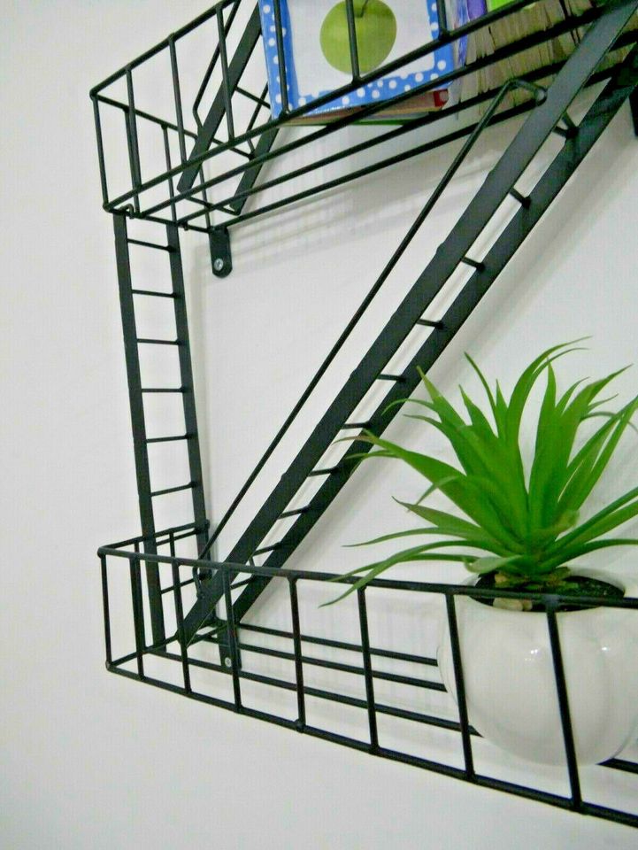 NYC Style Fire Escape Black Wall Shelf Retro Shelving Unit Ladder Floating Home