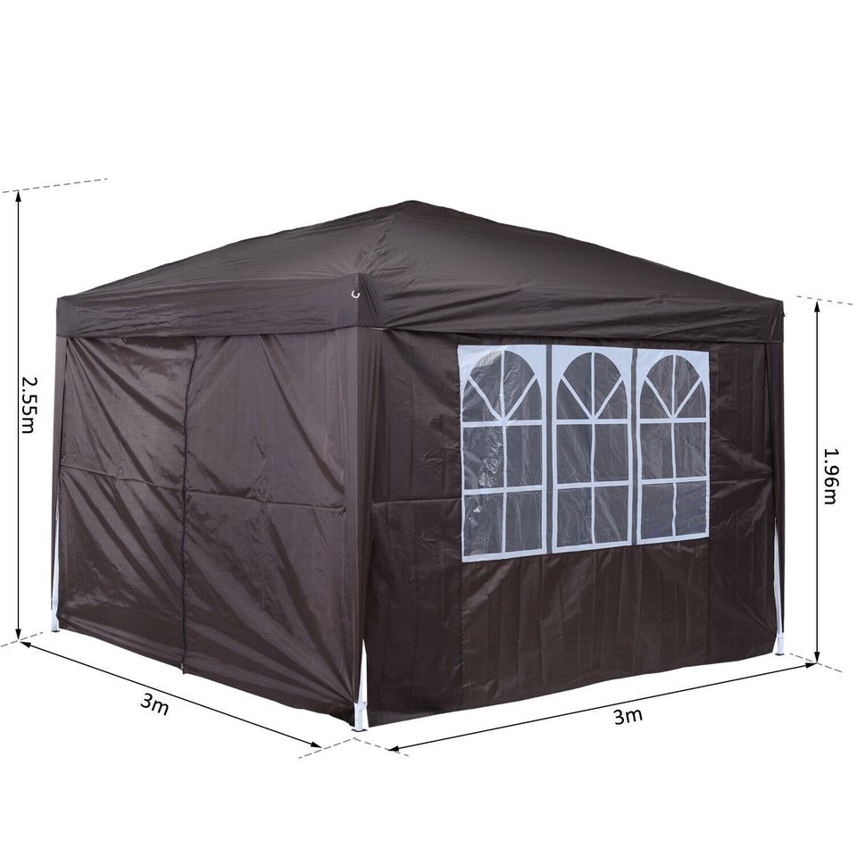 3mx3m Pop Up Gazebo Party Tent Canopy Marquee with Storage Bag Coffee