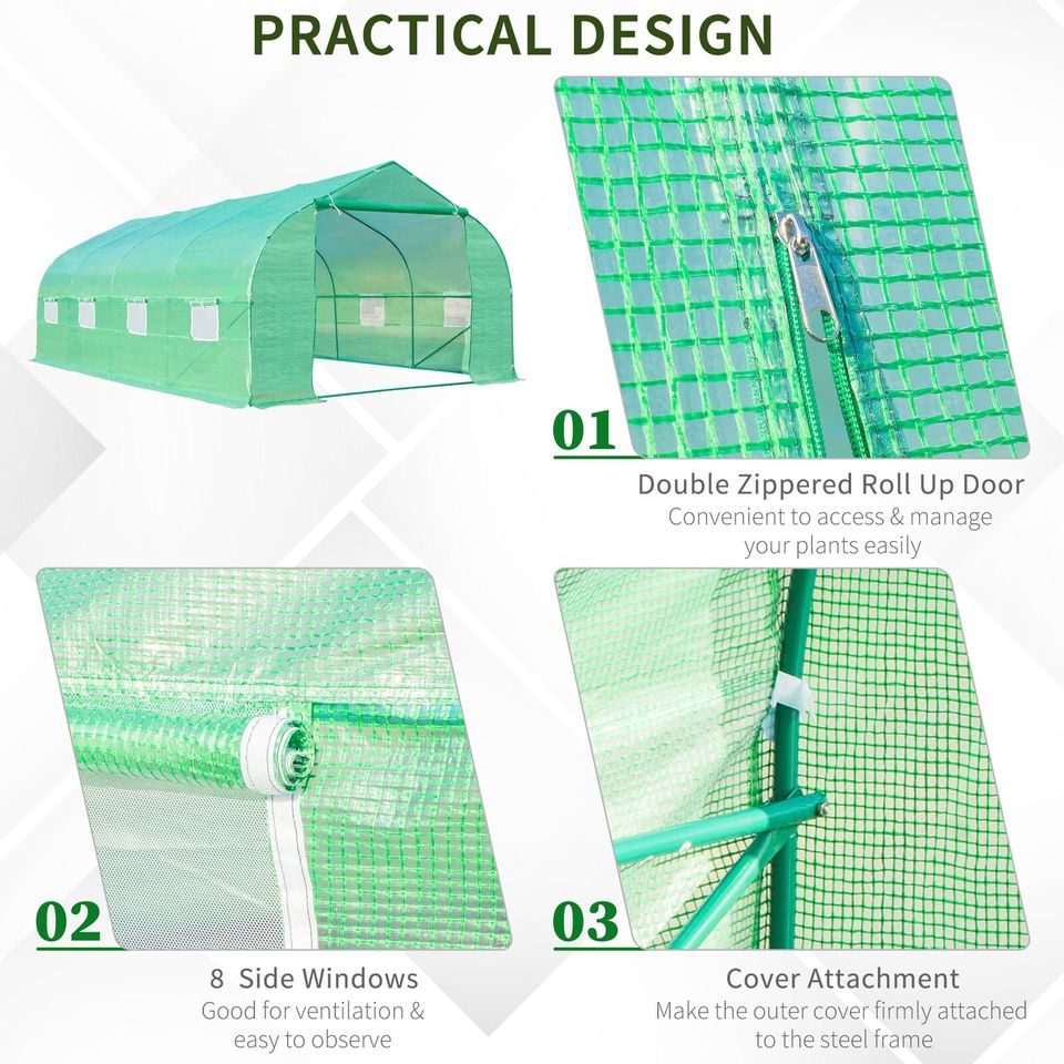 6 x 3M Walk in Polytunnel Greenhouse Large Outdoor Grow House w/ Door