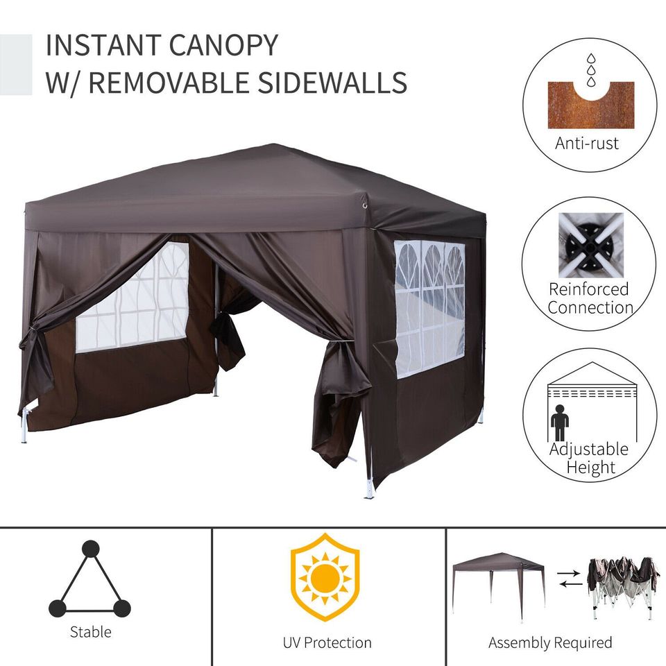 3mx3m Pop Up Gazebo Party Tent Canopy Marquee with Storage Bag Coffee