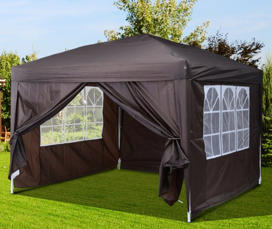 3mx3m Pop Up Gazebo Party Tent Canopy Marquee with Storage Bag Coffee