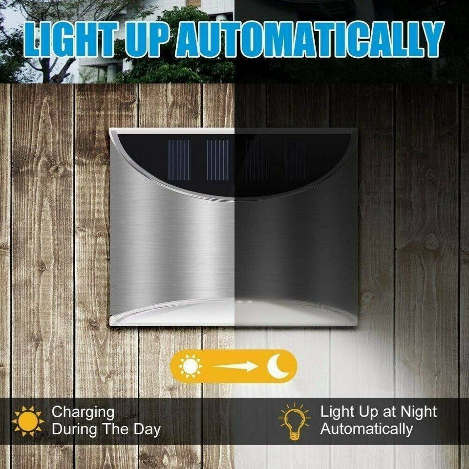 4X Super Bright Fence Wall Lights Solar Powered LED Door Outdoor Garden Lamp