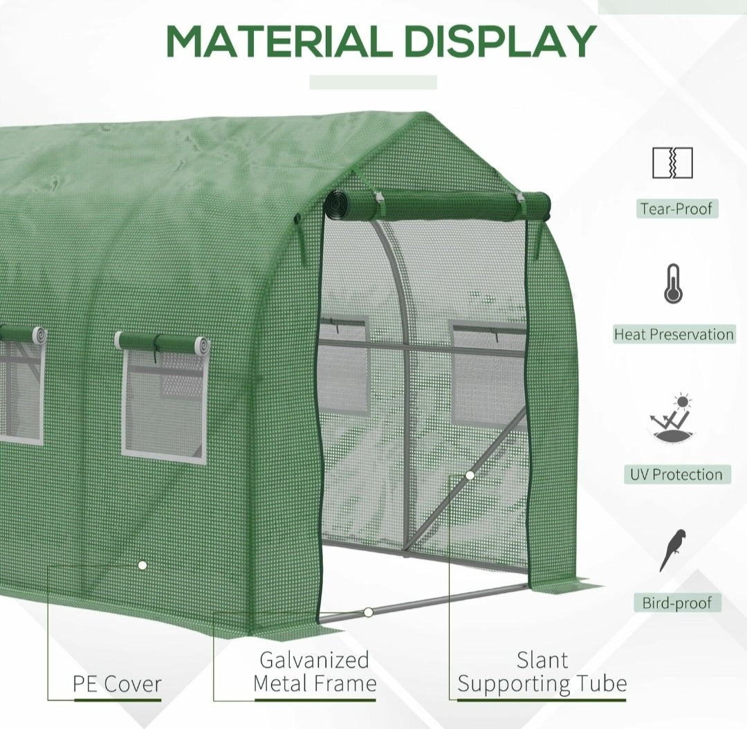 4 x 2 M Walk in Polytunnel Greenhouse Galvanized Steel w/ Zipped Door