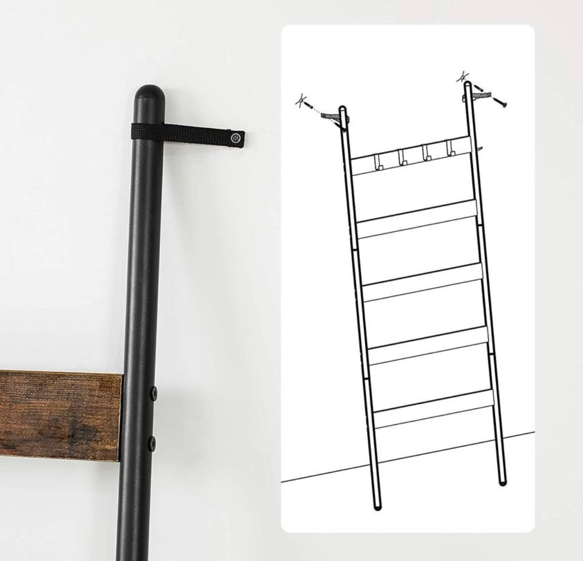 Blanket Ladder Leaning Ladder Shelf 5-Tier Towel Rack 65 cm Wide Steel Frame