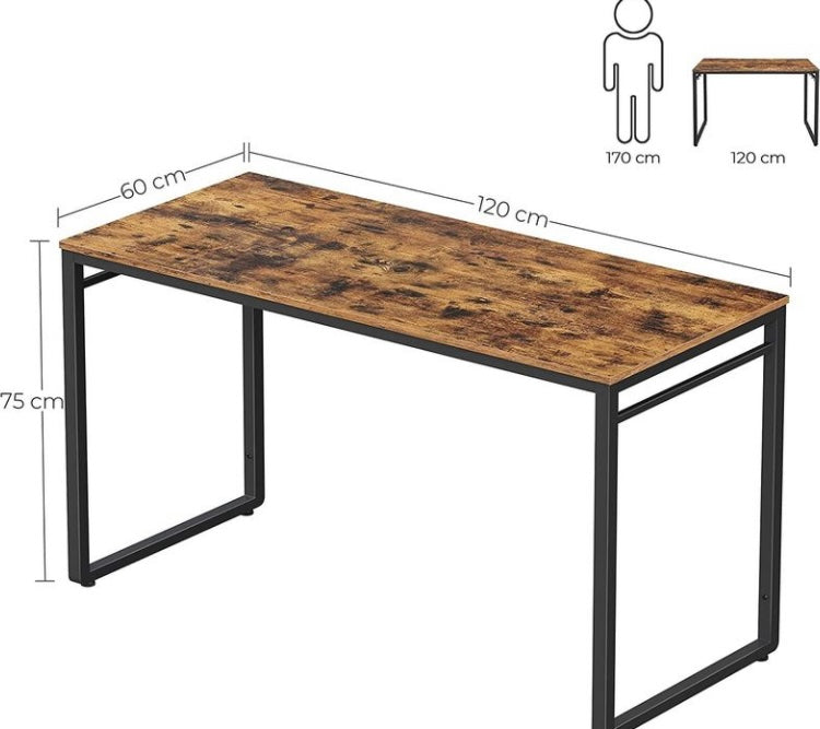 Computer Desk, Writing Desk, Home Office Desk with 8 Hooks, 120 x 60 x 75 cm, for Study