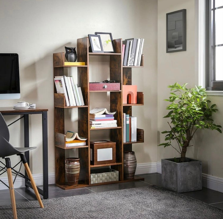 Bookshelf Tree-Shaped Bookcase 13 Storage Shelves  Rounded Corners