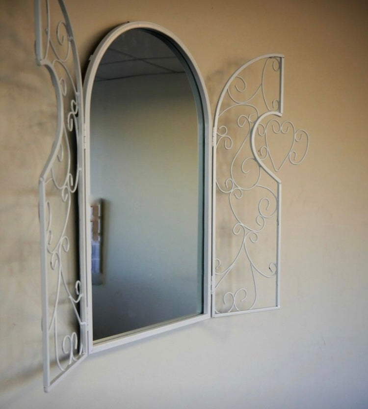 Metal Shutter Wall Mirror Ornamental French Decorative Vanity Arched Decor 50cm