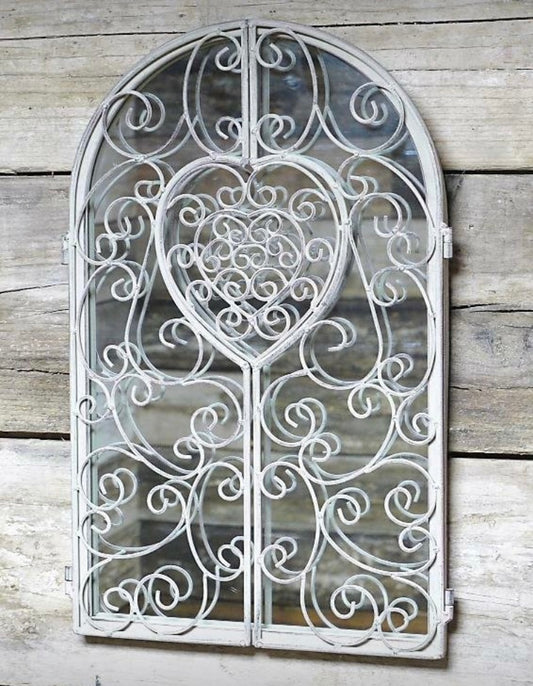 Metal Shutter Wall Mirror Ornamental French Decorative Vanity Arched Decor 50cm