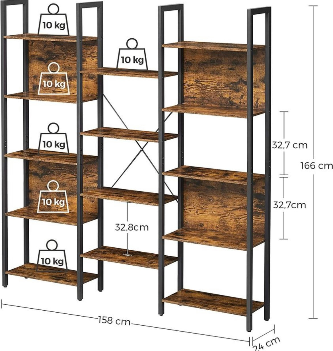 Bookcase Bookshelf with 14 Storage Shelves Metal Frame Living Room Study Home Office