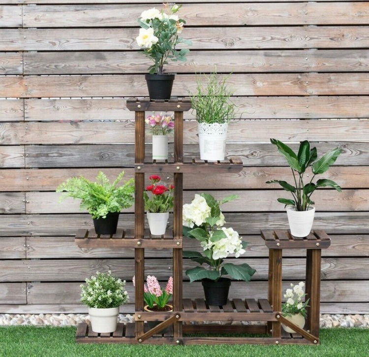 5 Ladders Flower Plant Pots Shelf Stand Display Garden Rattan Rack Natural Wood