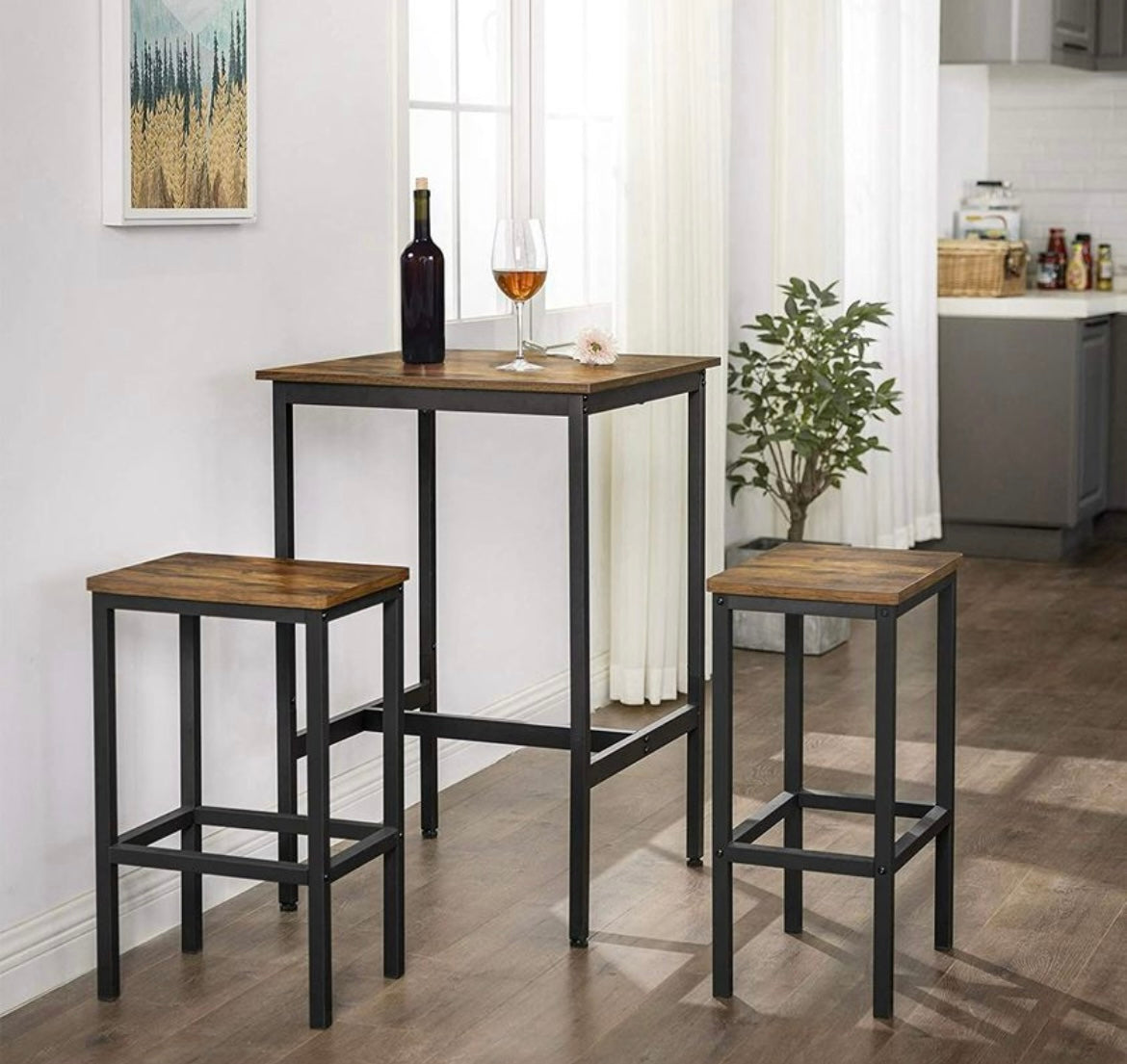 Bar Table Square Tall Table Heavy-Duty Steel Frame 60 x 60 x 92cm