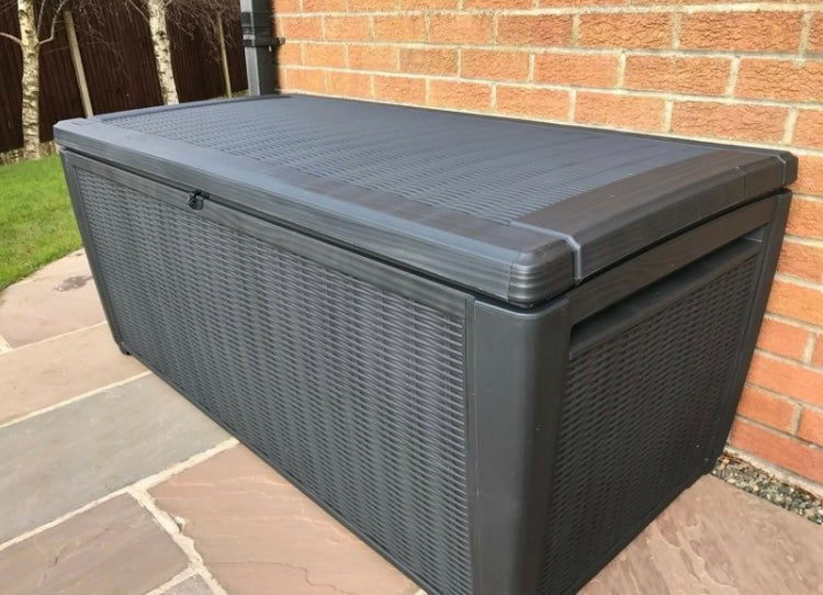 Waterproof Rattan Style Plastic Garden Storage Deck Box XL 511Ltr