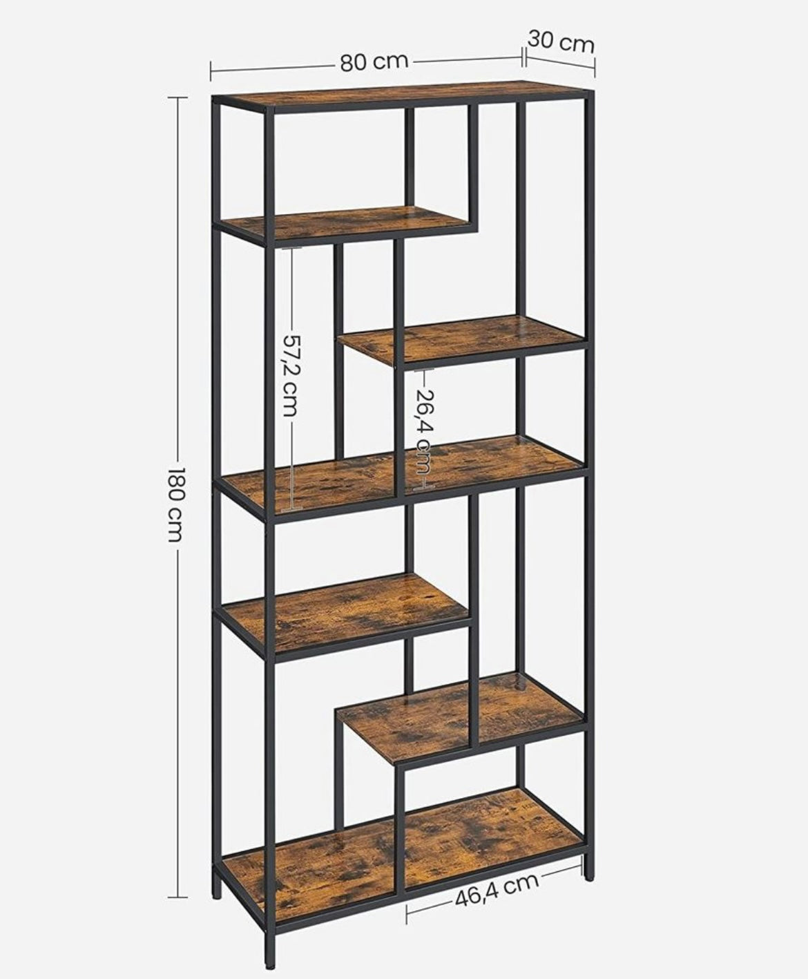 Bookshelf 6-Tier Bookcase Geometric Display Shelf Standing Storage Shelf 30 x 80 x 180cm