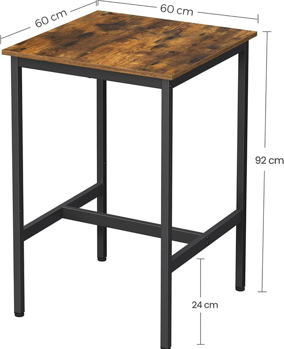 Bar Table Square Tall Table Heavy-Duty Steel Frame 60 x 60 x 92cm