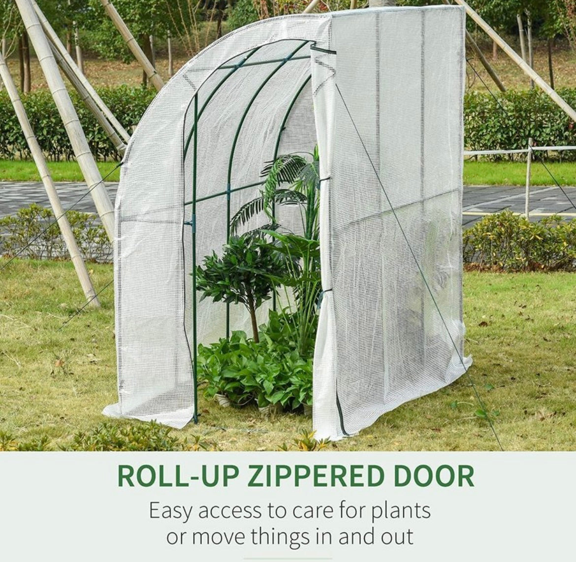 Outdoor Walk-In Lean to Wall Greenhouse with Zippered Roll Up Door and PE Cover