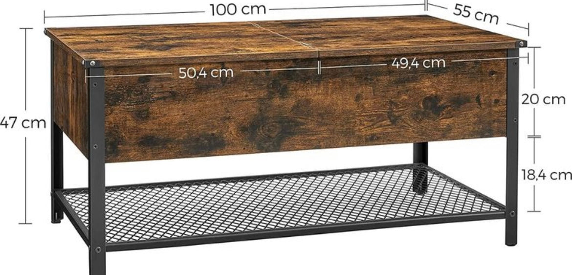 Coffee Table Living Room Table with Flip Lid and Hidden Storage Compartment and Mesh Shelf