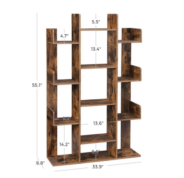 Bookshelf Tree-Shaped Bookcase 13 Storage Shelves  Rounded Corners