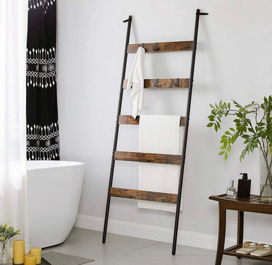 Blanket Ladder Leaning Ladder Shelf 5-Tier Towel Rack 65 cm Wide Steel Frame