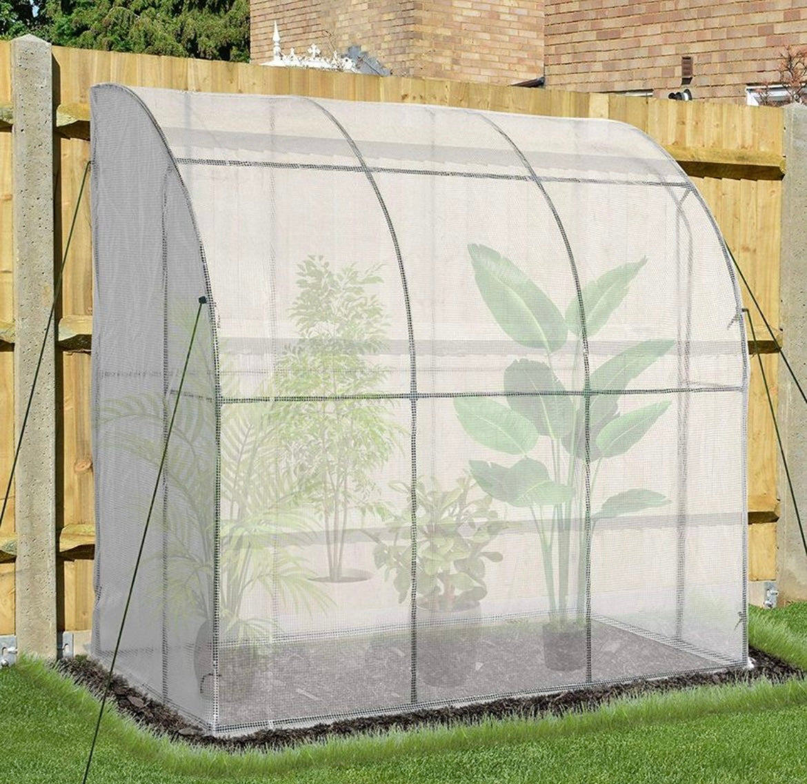 Outdoor Walk-In Lean to Wall Greenhouse with Zippered Roll Up Door and PE Cover