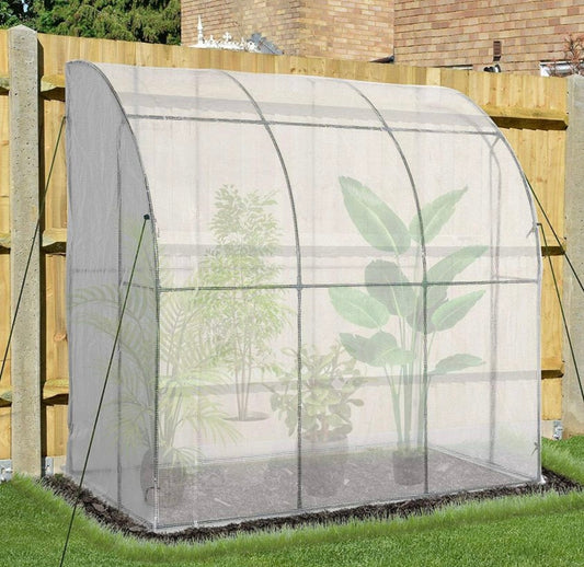 Outdoor Walk-In Lean to Wall Greenhouse with Zippered Roll Up Door and PE Cover